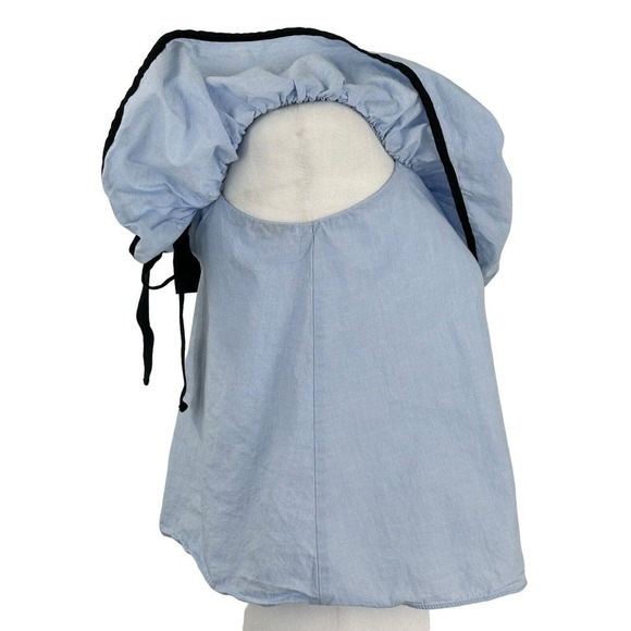 ZARA Poplin Crop Off Or Shoulder Blue Black Trim Black Tie Size Small - Picture 4 of 8